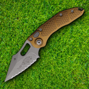 Microtech Auto Stitch S/E Folding Knife 3.75" Serrated Premium Steel Blade Tan Aluminum Handle