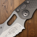 Microtech Auto Stitch S/E Folding Knife 3.75" Serrated Premium Steel Blade Gray Aluminum Handle