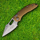 Microtech Auto Stitch S/E Folding Knife 3.75" Serrated Premium Steel Blade Tan Aluminum Handle