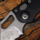 Microtech Auto Stitch S/E Folding Knife 3.75" Serrated Premium Steel Blade Black Aluminum Handle
