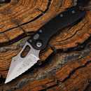 Microtech Auto Stitch S/E Folding Knife 3.75" Serrated Premium Steel Blade Black Aluminum Handle