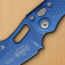 Microtech Auto Stitch S/E Folding Knife 3.75" Premium Steel Blade Blue Aluminum Handle