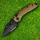 Microtech Auto Stitch Folding Knife 3,75" Partial Serrated Bohler M390 Steel Blade Tan Aluminum Handle