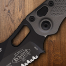 Microtech Auto Stitch S/E Folding Knife 3,75" Serrated Bohler M390MK Steel Blade Gray Aluminum Handle