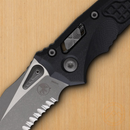 Microtech Amphibian S/E Folding Knife 4" Partial Serrated Bohler M390MK Steel Blade Black G10 Handle