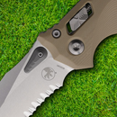 Microtech Amphibian S/E Folding Knife 4" Partial Serrated Bohler M390MK Steel Blade Tan G10 Handle
