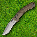 Microtech Amphibian S/E Folding Knife 4" Partial Serrated Bohler M390MK Steel Blade Tan G10 Handle