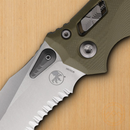 Microtech Amphibian S/E Folding Knife 4" Partial Serrated Bohler M390MK Steel Blade OD Green G10 Handle