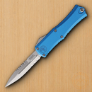 Microtech Auto Hera II Mini Folding Knife 3" Partial Serrated Bohler M390MK Steel Blade Blue Aluminum Handle