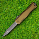 Microtech Auto Hera II D/E Folding Dagger 4" Double Edge Bohler M390MK Steel Blade Tan Aluminum Handle