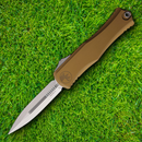 Microtech Auto Hera II Folding Dagger 4" Double Edge Bohler M390MK Steel Blade Tan Aluminum Handle