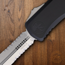 Microtech Auto Hera II D/E Folding Dagger 4" Partial Serrated Premium Steel Blade Black Aluminum Handle