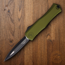 Microtech Auto Hera II Folding Dagger 4" Double Edge Premium Steel Blade OD Green Aluminum Handle