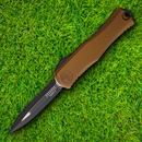 Microtech Auto Hera II D/E Folding Knife 4" Double Edge Premium Steel Blade Tan Aluminum Handle