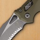 Microtech Amphibian S/E Folding Knife 4" Partial Serrated Bohler M390MK Steel Blade OD Green G10 Handle