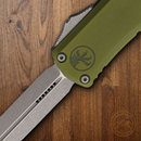 Microtech Auto Hera II Folding Dagger 3" Double Edge Bohler M390MK Steel Blade OD Green Aluminum Handle