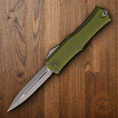 Microtech Auto Hera II Folding Dagger 3" Double Edge Bohler M390MK Steel Blade OD Green Aluminum Handle