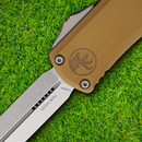 Microtech Auto Hera II Mini D/E Folding Dagger 3" Bohler M390MK Steel Blade Tan Aluminum Handle