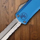 Microtech Auto Hera II Mini D/E Folding Dagger 3" Partial Serrated Premium Steel Blade Blue Aluminum Handle