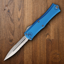 Microtech Auto Hera II Mini D/E Folding Dagger 3" Partial Serrated Premium Steel Blade Blue Aluminum Handle