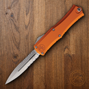 Microtech Auto Hera II Folding Dagger 3" Partial Serrated Bohler M390MK Steel Blade Orange Aluminum Handle