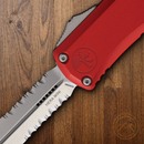 Microtech Auto Hera II Folding Dagger 3" Partial Serrated Bohler M390MK Steel Blade Red Aluminum Handle