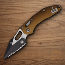 Microtech Stitch Folding Knife 3.75" Bohler M390MK Steel Blade Tan Aluminum Handle