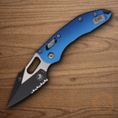 Microtech Stitch Folding Knife 3.75" Bohler M390MK Steel Blade Blue Aluminum Handle