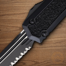 Microtech Auto Makora T/E OTF Knife 3.38" Partial Serrated Stainless Steel Blade Black Aluminum Handle