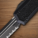 Microtech Auto Makora T/E OTF Knife 3.38" Serrated Stainless Steel Blade Black Aluminum Handle