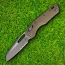 Microtech MSI Folding Knife 3.75" Partial Serrated Bohler M390MK Steel Blade Tan G10 Handle