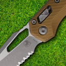 Microtech MSI Folding Knife 3.75" Partial Serrated Bohler M390MK Steel Blade Tan Aluminum Handle