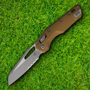 Microtech MSI Folding Knife 3.75" Partial Serrated Bohler M390MK Steel Blade Tan Aluminum Handle