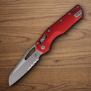 Microtech MSI Folding Knife 3.75" Partial Serrated Bohler M390MK Steel Blade Red Aluminum Handle