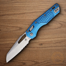 Microtech MSI Folding Knife 3.75" Partial Serrated Bohler M390MK Steel Blade Blue Aluminum Handle