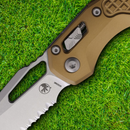 Microtech MSI Folding Knife 3.75" Partial Serrated Bohler M390MK Steel Blade Tan Aluminum Handle
