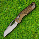 Microtech MSI Folding Knife 3.75" Partial Serrated Bohler M390MK Steel Blade Tan Aluminum Handle