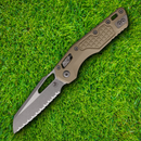 Microtech MSI Folding Knife 3.75" Serrated Bohler M390MK Steel Blade Tan G10 Handle