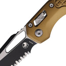 Microtech MSI Folding Knife 3.75" Partial Serrated Bohler M390MK Steel Blade Tan Aluminum Handle