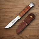 Marbles Fixed Knife 4" Standard Edge Stainless Blade Stacked Leather Handle
