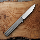 Oknife AION Folding Knife 3.5" Bohler M390 Steel Blade Gray Titanium Handle