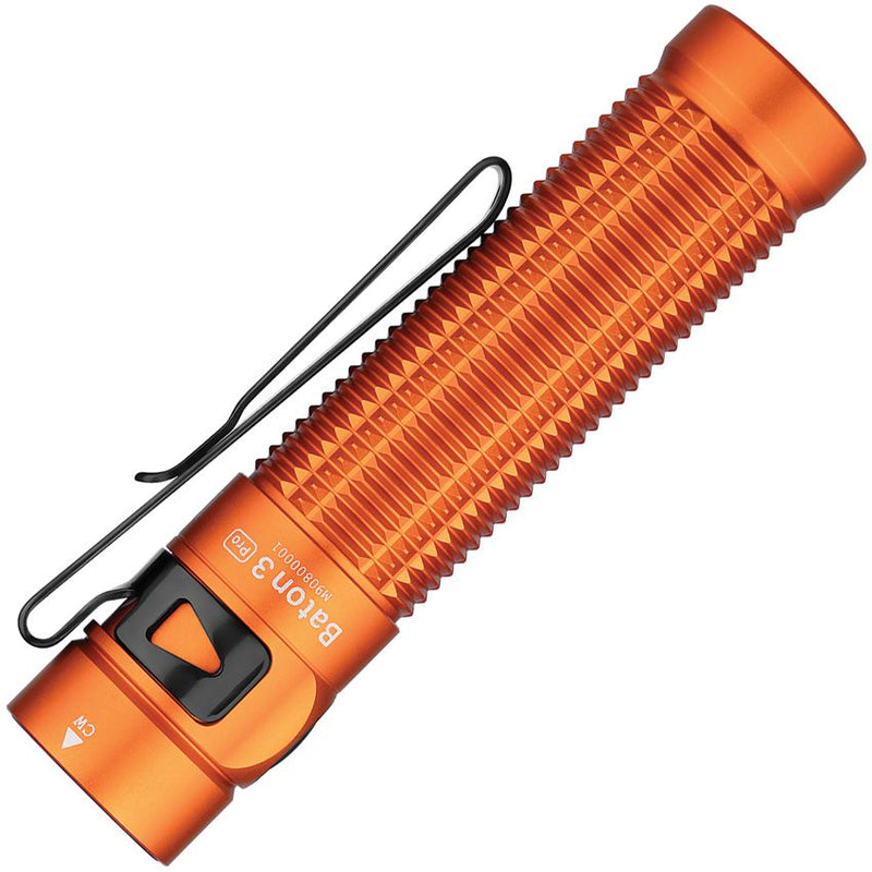 Olight Baton 3 Pro Flashlight Orange Rechargeable Strobe Water And Impact Resistan Aluminum Construction TON3PROGCW -Olight - Survivor Hand Precision Knives & Outdoor Gear Store