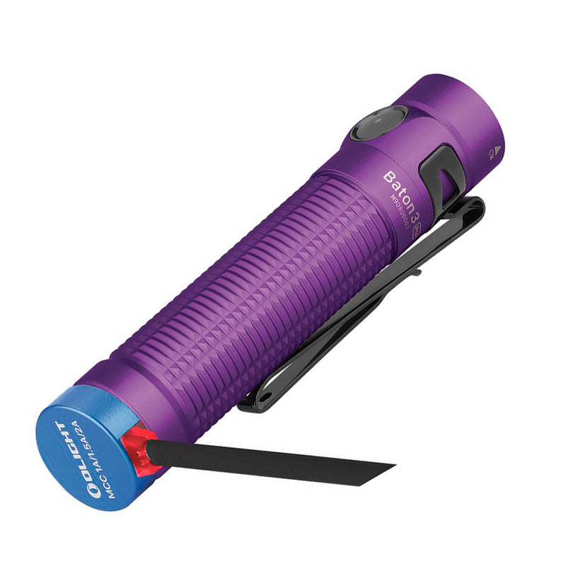 Olight Baton 3 Pro Flashlight Purple Rechargeable Strobe Water And Impact Resistan Aluminum ConstructionTON3PRPCW -Olight - Survivor Hand Precision Knives & Outdoor Gear Store