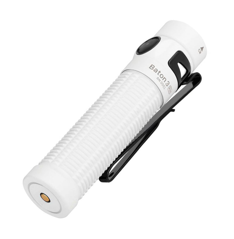 Olight Baton 3 Pro Flashlight White Rechargeable Water And Impact Resistan Aluminum Construction TN3PROWH -Olight - Survivor Hand Precision Knives & Outdoor Gear Store