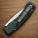 Piranha Knives Auto X Folding Knife 3.25" 154CM Steel Blade Green Aluminum Handle.