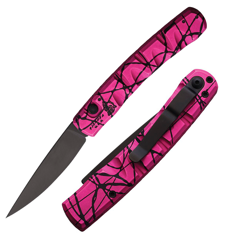 Piranha Knives Virus Tactical Folding Automatic Knife 3.25" Black DLC Coated CPM S30V Steel Blade Pink Camo Aluminum Handle 15PKT -Piranha Knives - Survivor Hand Precision Knives & Outdoor Gear Store