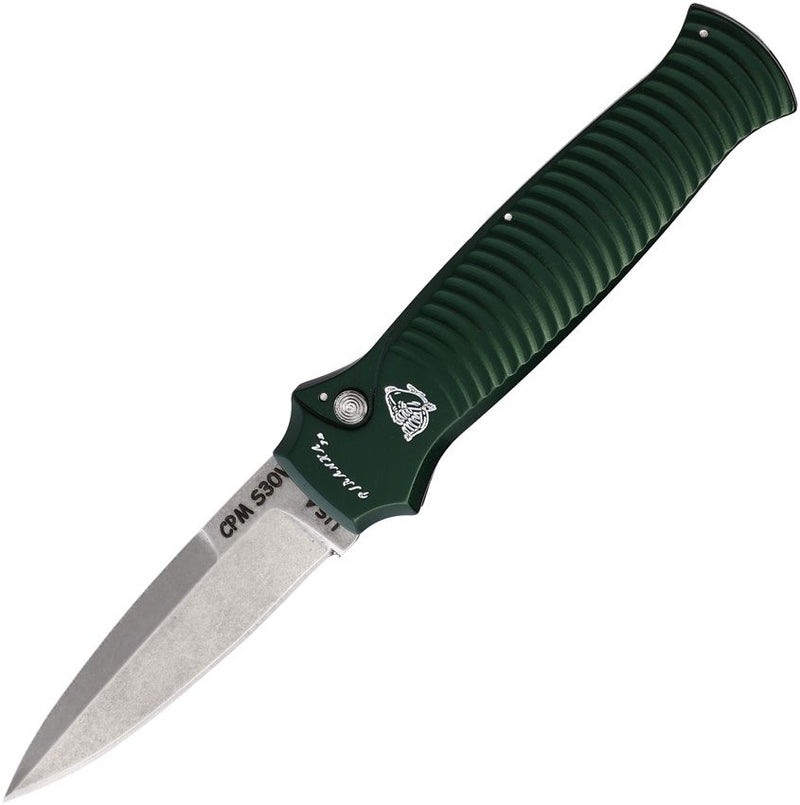 Piranha Knives Bodyguard Folding Automatic Knife 3.25" CPM S30V Steel Blade Green Aluminum Handle P6G -Piranha Knives - Survivor Hand Precision Knives & Outdoor Gear Store