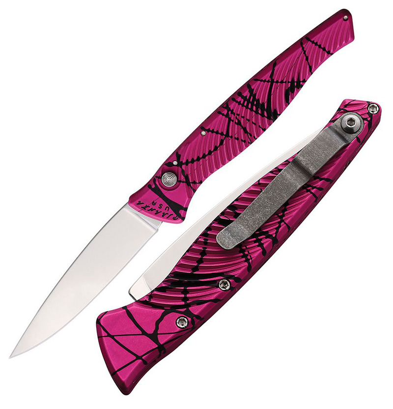 Piranha Knives DNA Folding Automatic Knife 3.25" CPM S30V Steel Blade Black And Pink Sculpted Aluminum Handle 16PK -Piranha Knives - Survivor Hand Precision Knives & Outdoor Gear Store