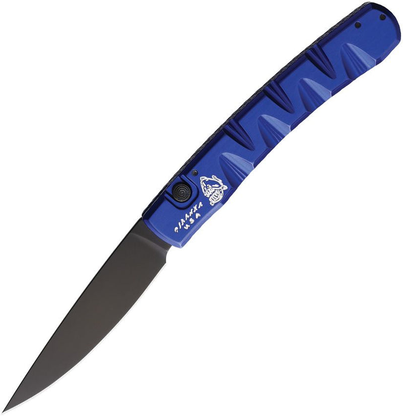 Piranha Knives Virus Tactical Folding Automatic Knife 3.25" Black DLC Coated CPM S30V Steel Blade Blue Aluminum Handle 15BT -Piranha Knives - Survivor Hand Precision Knives & Outdoor Gear Store