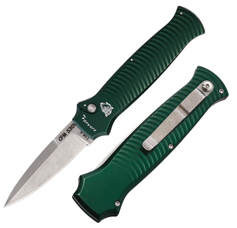 Piranha Knives Bodyguard Folding Automatic Knife 3.25" CPM S30V Steel Blade Green Aluminum Handle P6G -Piranha Knives - Survivor Hand Precision Knives & Outdoor Gear Store